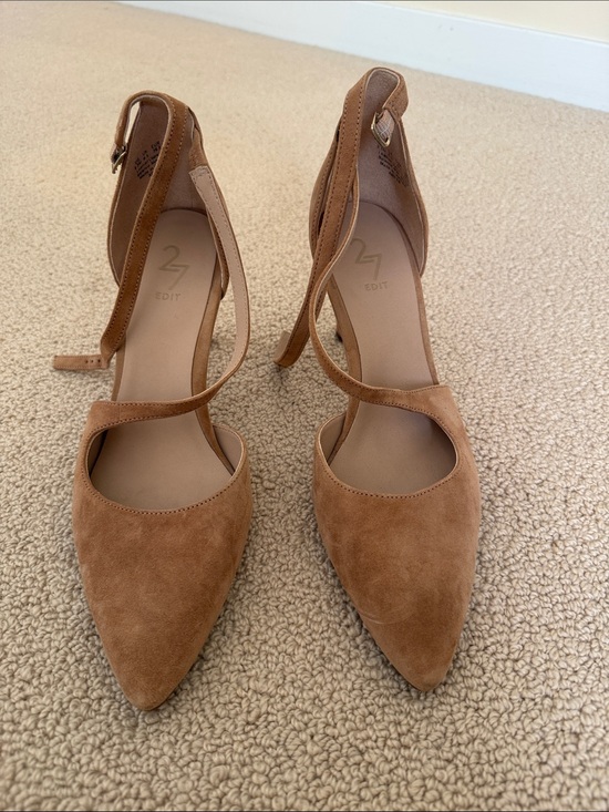 27 EDIT Shoes - 27 EDIT Brown Suede Pointed-Toe Cross-Strap Heels